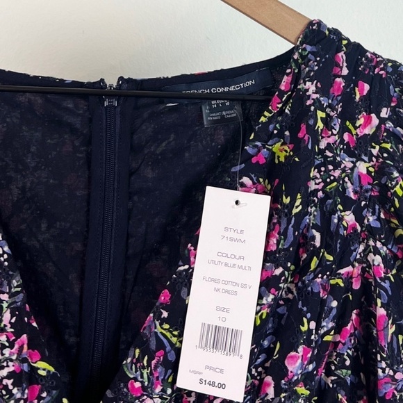 NWT French Connection Flores Cotton V-Neck Cutout Floral Mini Dress - Picture 7 of 9
